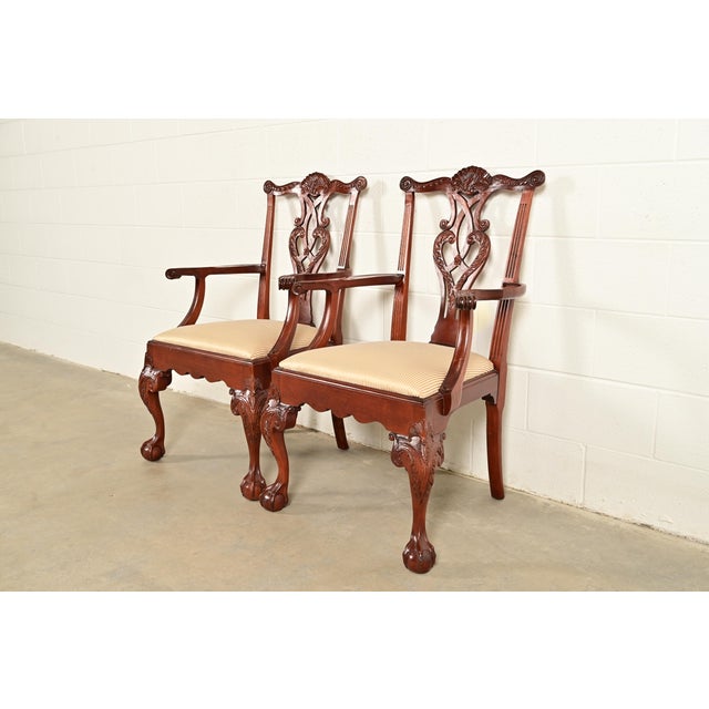 English Baker Furniture Chippendale Carved Mahogany Armchairs, Pair For Sale - Image 3 of 15