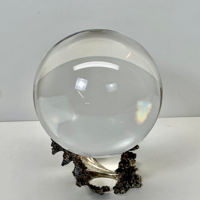 Steuben Glass Rare Steuben Crystal Gazing Ball on Sterling Silver Wave Stand #1036 Signed 5.5” For Sale - Image 4 of 15
