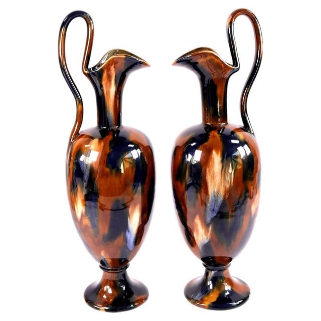 Antique Victorian Majolica Glazed Pottery Ewers attributed to Denby, 1890s, Set of 2 For Sale - Image 10 of 10