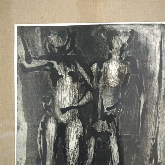 Paper Mid 20th Century Mid Century Modern Ltd Ed Charcoal Litho #3/10 “Joy In Eden” for Ghandi, Signed, Framed For Sale - Image 7 of 11