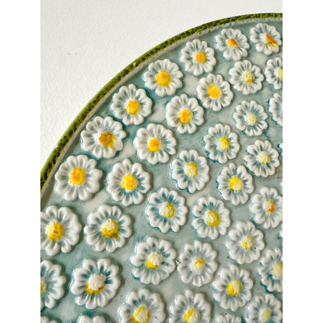 Shabby Chic Vintage Italian Majolica Daisy Relief Platter 1970's For Sale - Image 3 of 11