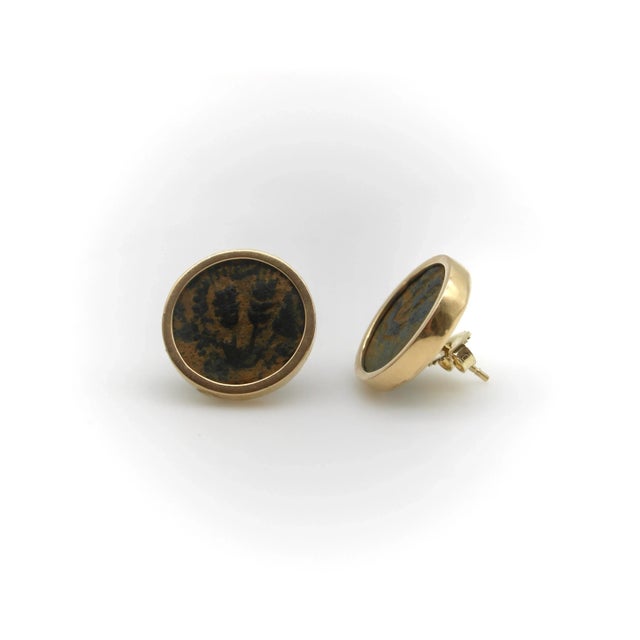 15th Century & Earlier Antique King Agrippa I Ancient Coin Earrings Set in 14k Gold - 2 Pieces For Sale - Image 5 of 6