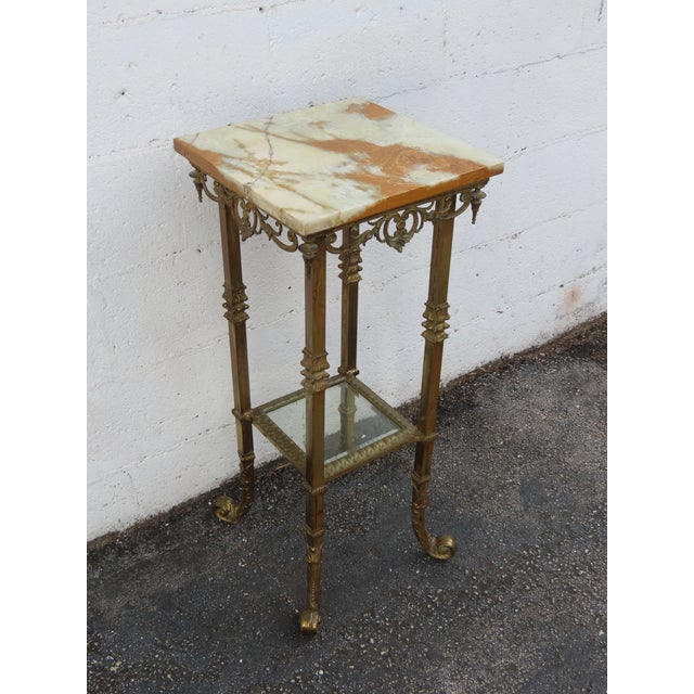 Victorian Onyx Top Two Tiers Flower Statue Stand Pedestal Table 6343 For Sale - Image 15 of 17