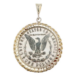 Vintage American Usa Dollar Bald Eagle Genuine Coin White Rhodium Plated Sterlin For Sale