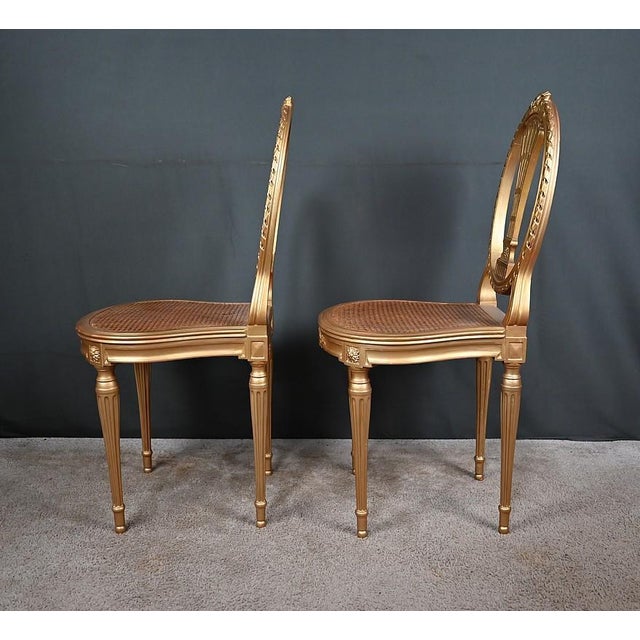 Gold Early 20th Century Louis XVI Style Gilded Wood Chairs, Set of 2 For Sale - Image 8 of 18