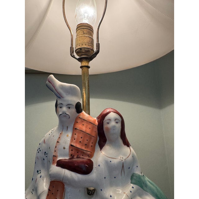 Figurative 19th Century Staffordshire Porcelain Figurine Converted to a Lamp For Sale - Image 3 of 7