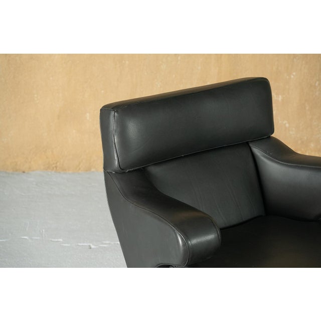 Black Leather Armchair on Wheels, Italy, 1970s For Sale - Image 6 of 14