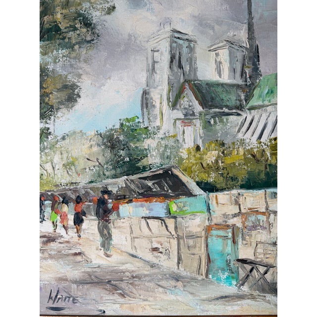 1960’s Vintage Waite Impressionist European Cityscape Oil on Canvas Painting, Framed For Sale - Image 9 of 12