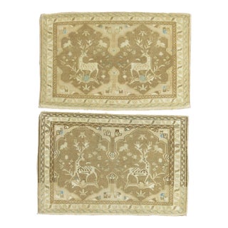 Mid 20th Century Pair of Neutral Tabriz Pictorial Reindeer Mats - 1'9" x 2'10" For Sale