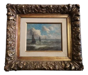 Sea Landscape, Oil Painting, 1920s, Framed