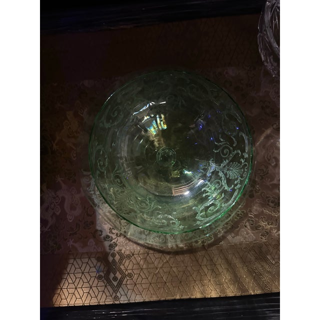 Fostoria Early 20th Century Fostoria Versailles Green Uranium Glass Dessert Plate & Bowls- 10 Pieces For Sale - Image 4 of 12