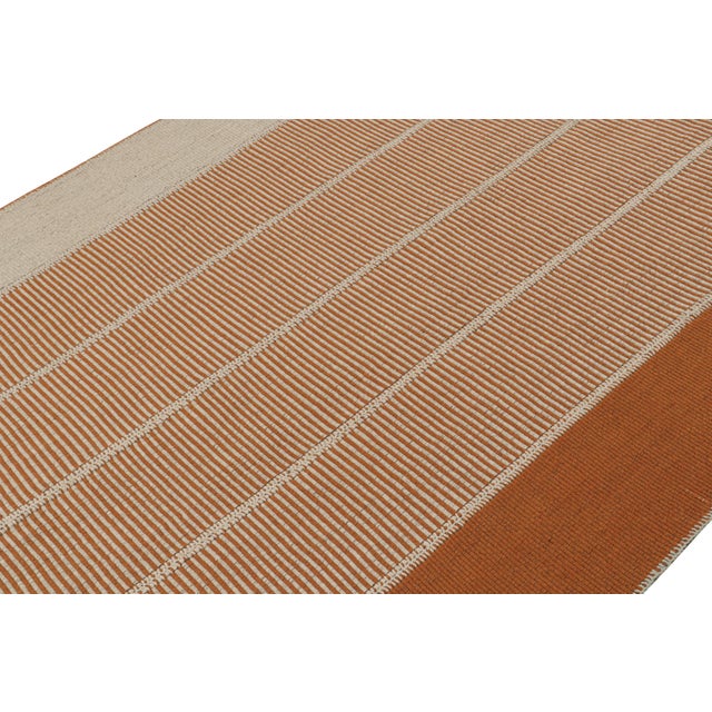 Rug & Kilim Rug & Kilim’s Contemporary Kilim in Orange & Cream Stripes For Sale - Image 4 of 7