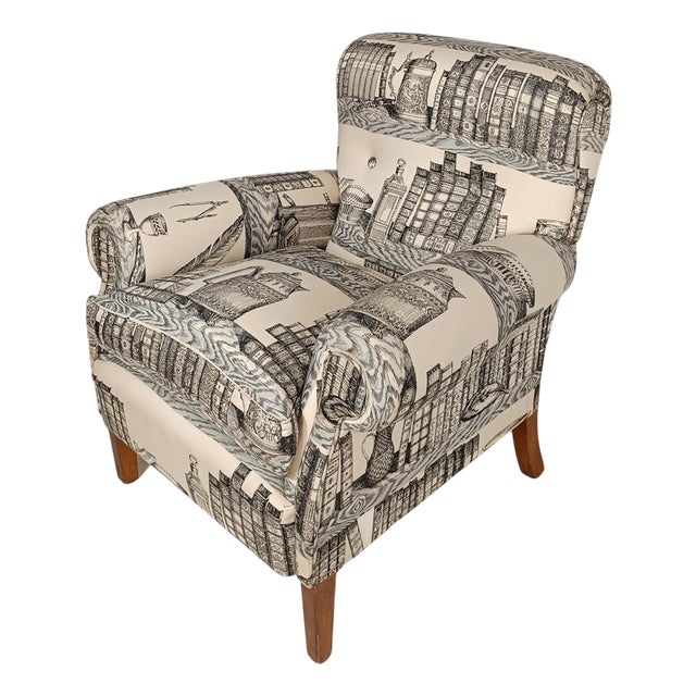 English Style Armchair with Fabric by Fornasetti, 1990s For Sale