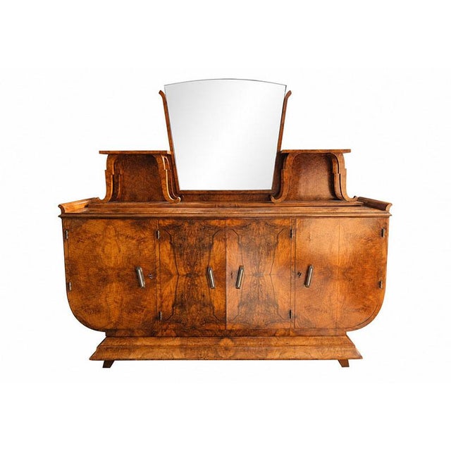 Brown Art Deco Walnut Burl Sideboard with Mirror, 1980s For Sale - Image 8 of 8