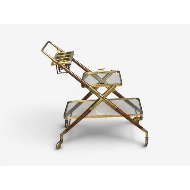 Italian Modern, Bar Cart, Teak, Brass, Glass, Italy, 1950s For Sale - Image 9 of 10
