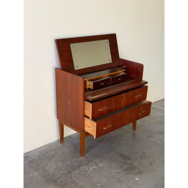 Mid-Century Modern Mid Century Danish Teak Vanity Desk With Mirror – Scandinavian Dressing Table 1960s For Sale - Image 3 of 9
