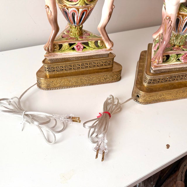 Mid 20th Century Italian Centauress Portrait Hand Painted Table Lamps: A Pair For Sale - Image 11 of 12