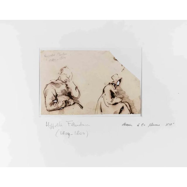 Two Figures is an Original China Ink Drawing realized by Jean-Hippolyte Flandrin. The little artwork has a missing corner....