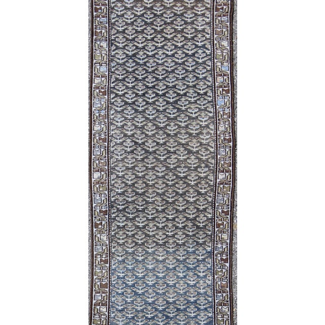 Antique Persian Runner With in Steel Blue, Gray and Brown 2'5 X 12' For Sale - Image 4 of 8