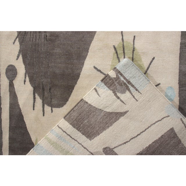 2010s Rug & Kilim’s Mid-Century Modern Rug in Taupe, Green and Blue Geometric Pattern For Sale - Image 5 of 5