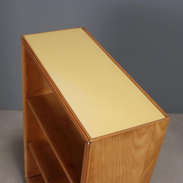 Wood Small Vintage Bookcase in Poplar and Veneer Glass, 1950s For Sale - Image 7 of 9