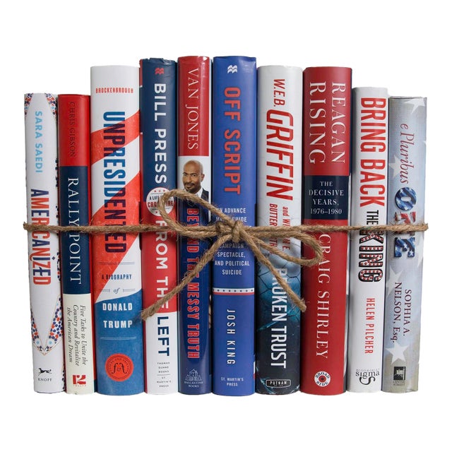Decorative Books - Patriotic Dust Jacket Book Bundle - 1 Foot of Red and Blue Books For Sale