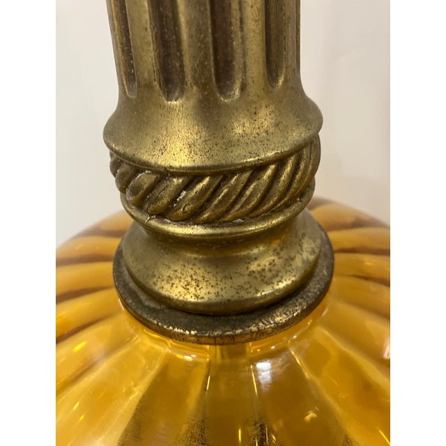 Mid-Century Modern Vintage Amber Glass Lamps - a Pair For Sale - Image 3 of 11