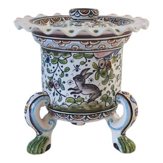 Vintage Footed Ceramica Conimbriga Hand-Painted Ceramic Jardinière Made in Portugal For Sale