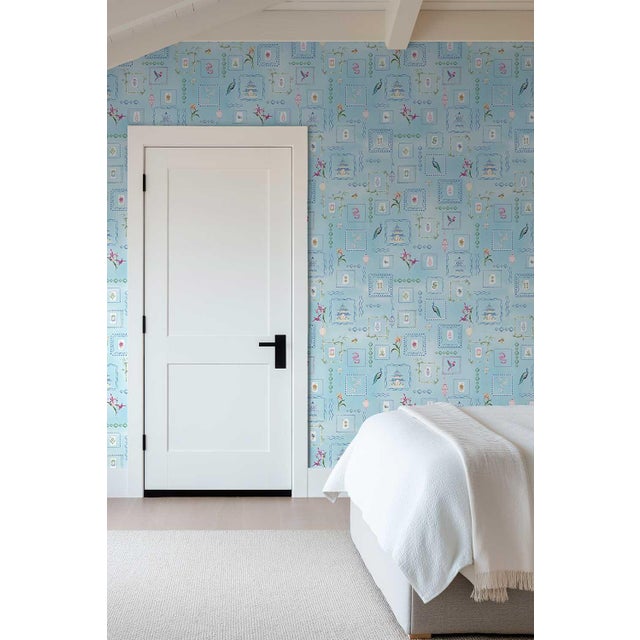 Mahjong Tile Grasscloth Wallpaper by House Party | Bam Blue | 6 Yards For Sale In Charlotte - Image 6 of 8