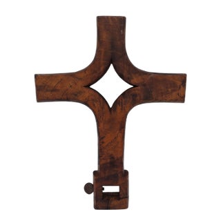 Antique Vintage Wooden Decorative Cross Crucifix With Metal Clamp For Sale