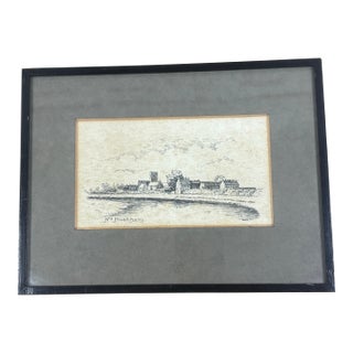 Antique English Framed Pen and Ink Landscape of North Muskham and the River Trent For Sale