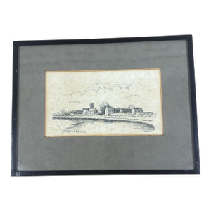 Antique English Framed Pen and Ink Landscape of North Muskham and the River Trent