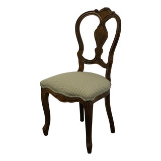 Vintage Antique Solid Walnut Country French Provincial Splat Back Dining Side Chair For Sale