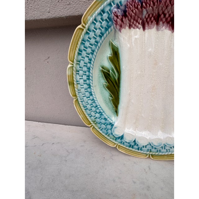 French Country French Majolica Asparagus Plate Orchies, Circa 1890 For Sale - Image 3 of 4