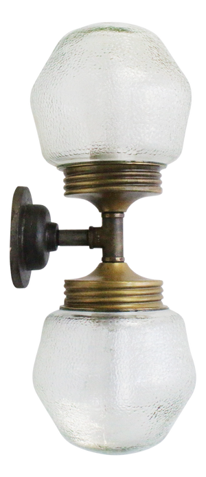 Vintage Cast Iron Double Sconce Wall Lamp in Frosted Glass and Brass