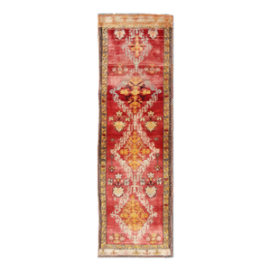 Antique Turkish Oushak Runner With Tribal Medallions in Red 3'0"x10'3"