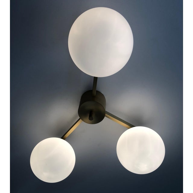 Not Yet Made - Made To Order Trio Satin Brass Matte White Globe Flush Mount by Fabio LTD For Sale - Image 5 of 6