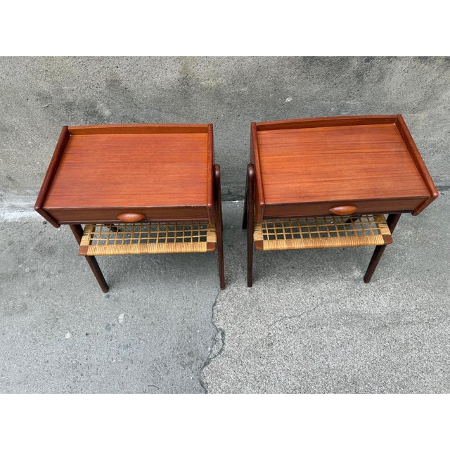 1960s Vintage Danish Teak Nightstands with Rattan Shelves by Søren Rasmussen, 1965, Set of 2 For Sale - Image 5 of 7