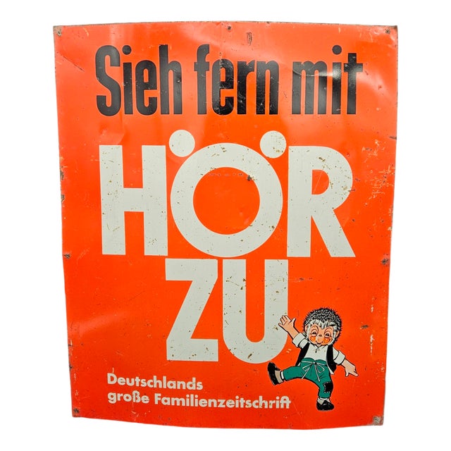 Vintage Flat Metal Sign from Hörzu Featuring Mecki, 1950s For Sale