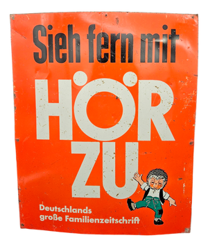 Vintage Flat Metal Sign from Hörzu Featuring Mecki, 1950s