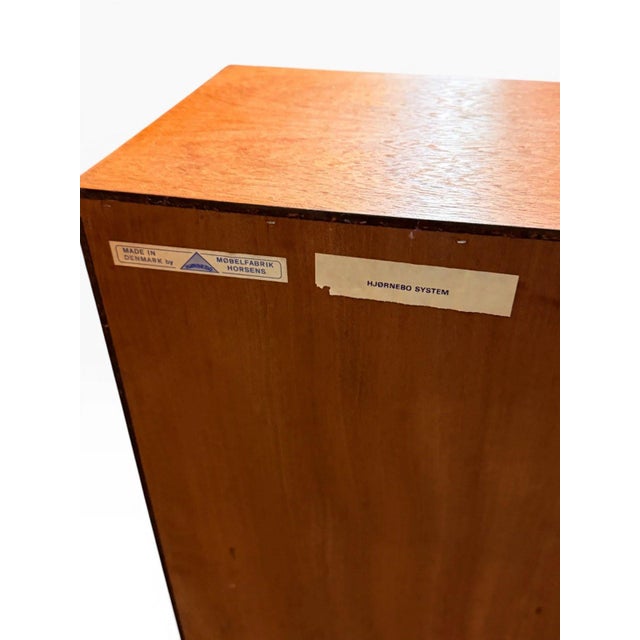 Mid-Century Danish Modern Teak Bookcase Cabinet by Hjørnebo | Sliding Doors & Open Shelf For Sale - Image 10 of 10