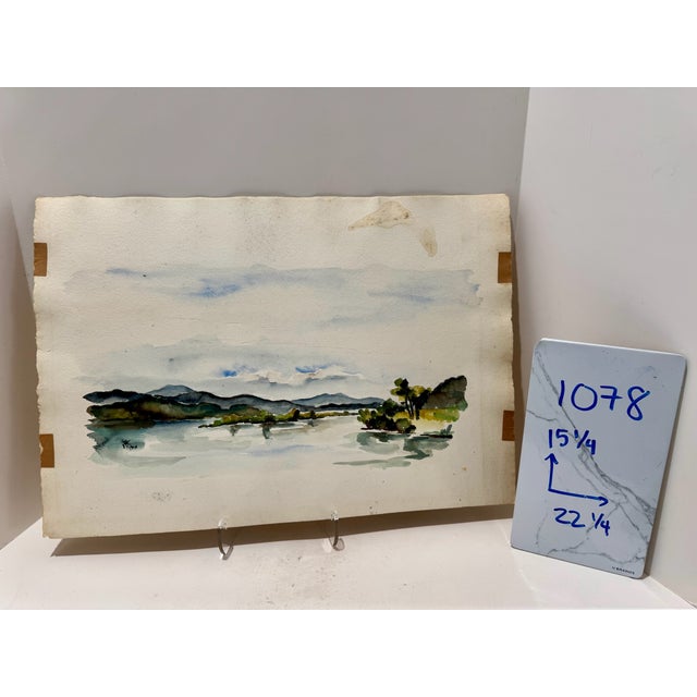 Paper Henry Emil Salloch Original Watercolor on Paper Impressionist Lake Landscape, 1946 For Sale - Image 7 of 7