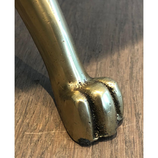 Maison Jansen 1940s Brass Stool with Claw Feet and Leather Seat For Sale - Image 4 of 12