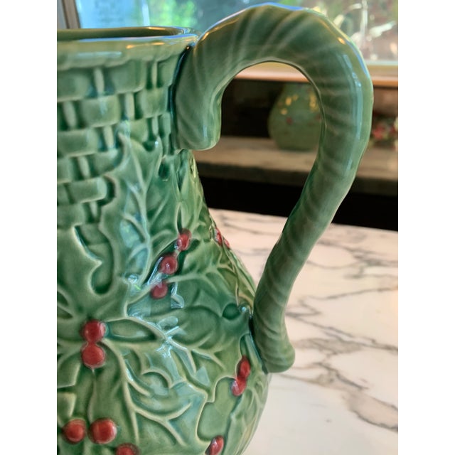 2000 - 2009 Green Majolica Holly Pitcher by Bordallo Pinheiro For Sale - Image 5 of 9