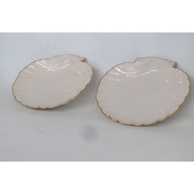 Ivory Late 20th Century Lenox Aegean Shell Shaped Ivory Porcelain Dishes 2 Pair With 24k Gold Trim For Sale - Image 8 of 11