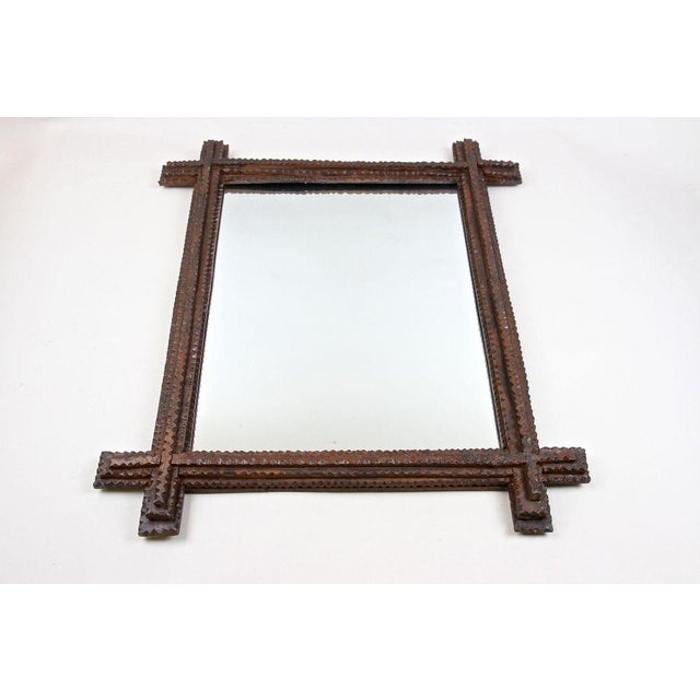 Tramp Art Rustic Wall Mirror in Hand Carved Basswood, Austria, 1860 For Sale - Image 10 of 16