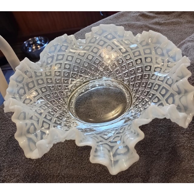 Large Fenton Opalescent Hobnail Ruffled Edged Bow Early 20th Century L For Sale - Image 12 of 12