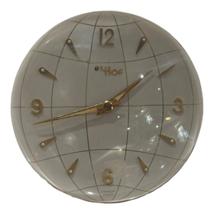 Mid-Century Imhof Swiss Globe Dome Desk Clock in Lucite and Brass