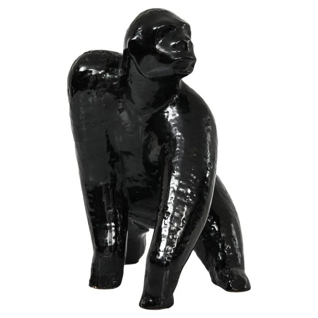 1960s Gorilla Sculpture in Black Glazed Ceramic, 1960s For Sale - Image 5 of 5