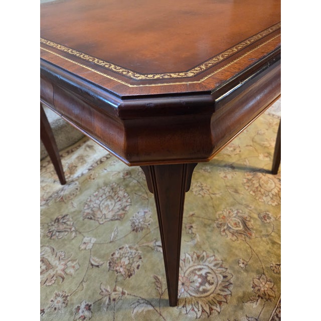 Vintage Leather Top Embossed Game Card Table For Sale - Image 11 of 13